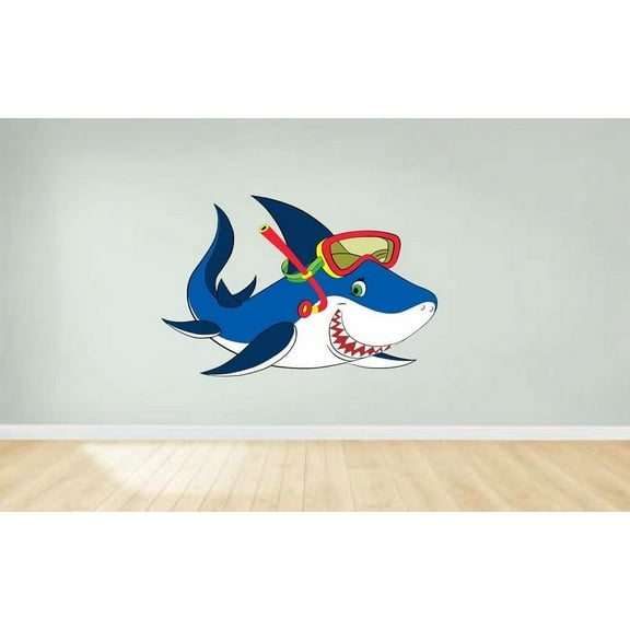 Cool Diver Whale Shark Cartoon Character Wall Art Sticker Vinyl Decals Girls Boys Children Baby Bedroom House School Wall Decor Removable Sticker Peel and Stick Size (20x10 inch)