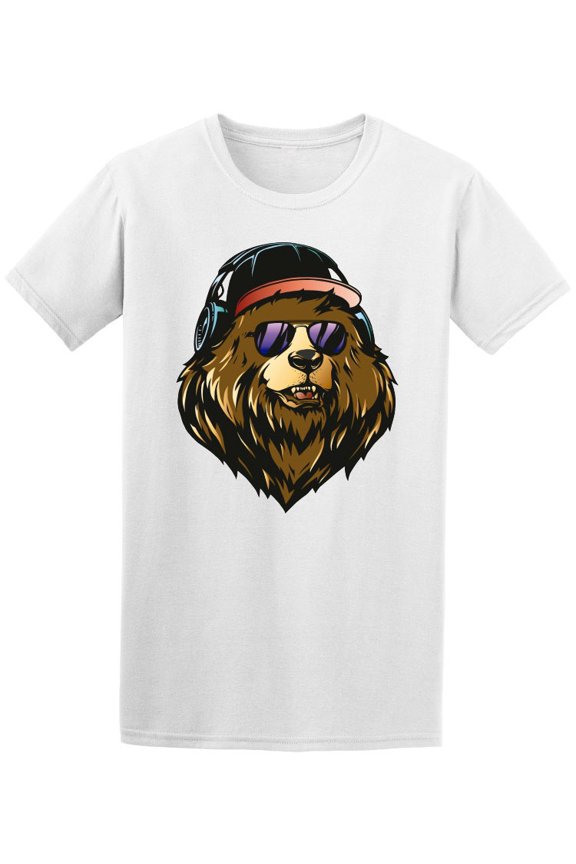 Cool Dj Bear Head T-Shirt Men -Image by Shutterstock, Male Small