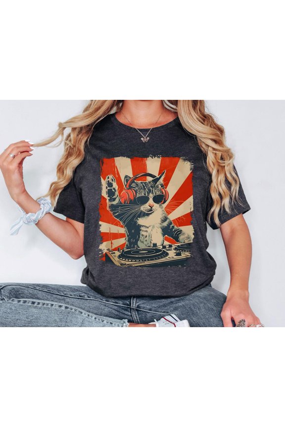 Cool Dj Cat Funny Kitty With Headphones Graphic T-Shirt All size S-3XL