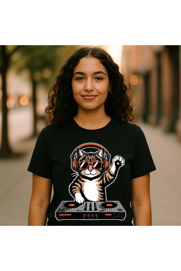 Cool Dj Cat T-Shirt, Cat With Headphones Shirt, Stylish Cat Lovers , Trendy Cat Graphic Shirt, Dj Cat Kitty Sweatshirt