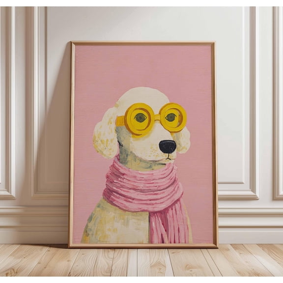 Cool Dog Funny Dog Sunglasses Whimsical Pet Portrait Animal Decor Unframed Paper Print