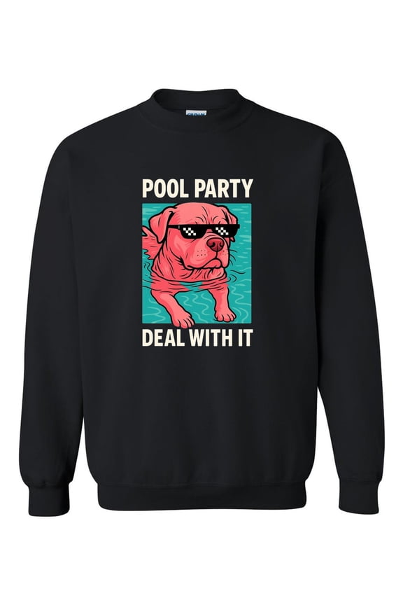 Cool Dog Pool Party Deal With It Sunglasses Funny Meme Sweatshirt, for men & women, up to size 5XL