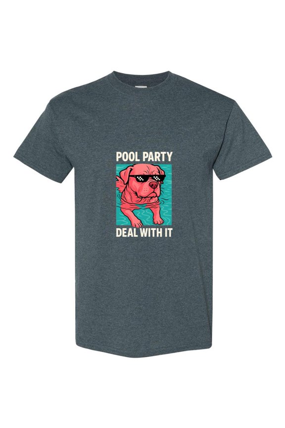Cool Dog Pool Party Deal With It Sunglasses Funny Meme T-Shirt, for men & women, up to size 5XL