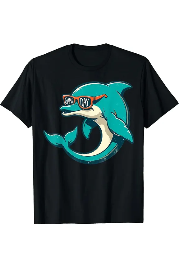 Cool Dolphin Game Day T-Shirt, Funny Retro Marine Animal Sports Fan Tee, Ocean Themed Aquatic Spectator Apparel