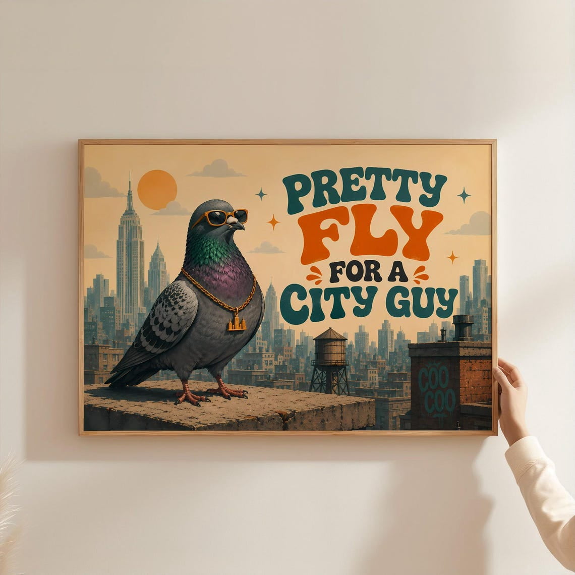 Fly Decor Cool Dove With The Saying Pretty Fly For A City Guy Poster, Retro Style ...