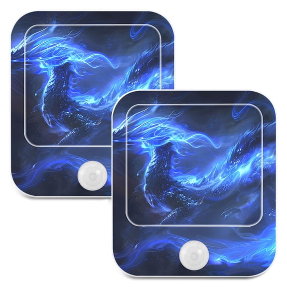 Cool Dragon with Flames 2 Pack LED Motion Sensor Night Light Plug into Wall Auto Dusk to Dawn Adjustable Brightness for Kids Bedroom Hallway Nursery Room
