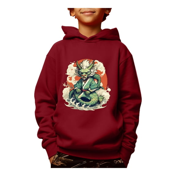 Cool Dragon Print New Year Hoodies For Boys - Casual Graphic Design With Stretch Fabric For Comfortable Spring Autumn Wear