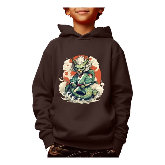 Cool Dragon Print New Year Hoodies For Boys - Casual Graphic Design With Stretch Fabric For Comfortable Spring Autumn Wear