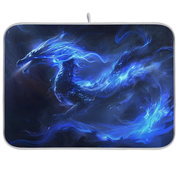 Cool Dragon with Flames Dish Drying Mats Kitchen Mat Microfiber Counter Absorbent Dish Pad Drainer Rack 18"x24"