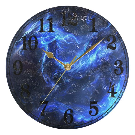 Cool Dragon with Flames Silent Wall Clock 10" Non-Ticking Battery Clock