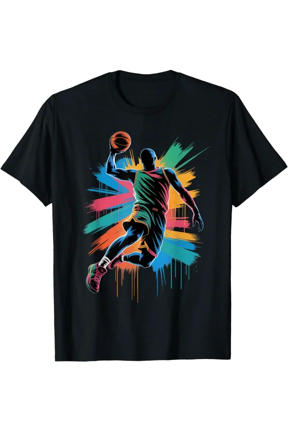 Cool Drip Basketball Slam Dunk Colorful Dunking Silhouette T-Shirt, Unisex T-Shirt