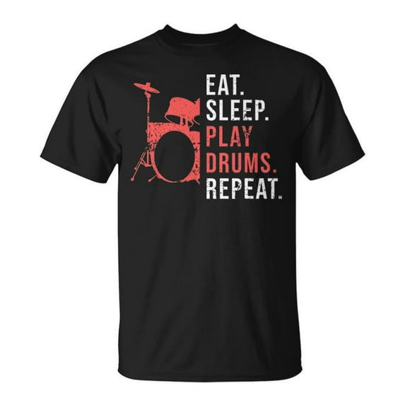 Cool Drum Kit Silhouette Percussion Graphic Tee Unisex Adult Cotton Casual Vintage Drummer Gift for Music Lovers or Everyday Wear, Size XL, Color Black