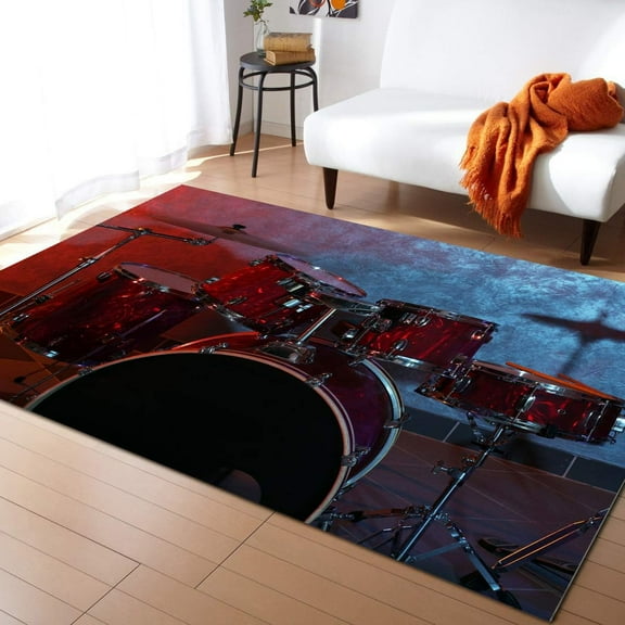 Cool Drum Set Living Room Rug, Music Bedroom Rugs For Music Lovers, Pet Friendly Non-Shedding Kitchen Mat, Shed Resistant Easy Clean Low Pile Rug For Office Bedside Living Room 1x2ft