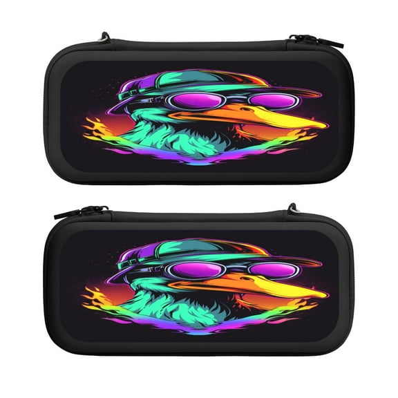 Cool Duck, Carrying Case For Nintendo Switch & OLED Version, Eva Lightweight Shockproof Protective Pouch Case for Game Console & Accessories with 10 Game Card Slot & Wristband, Black