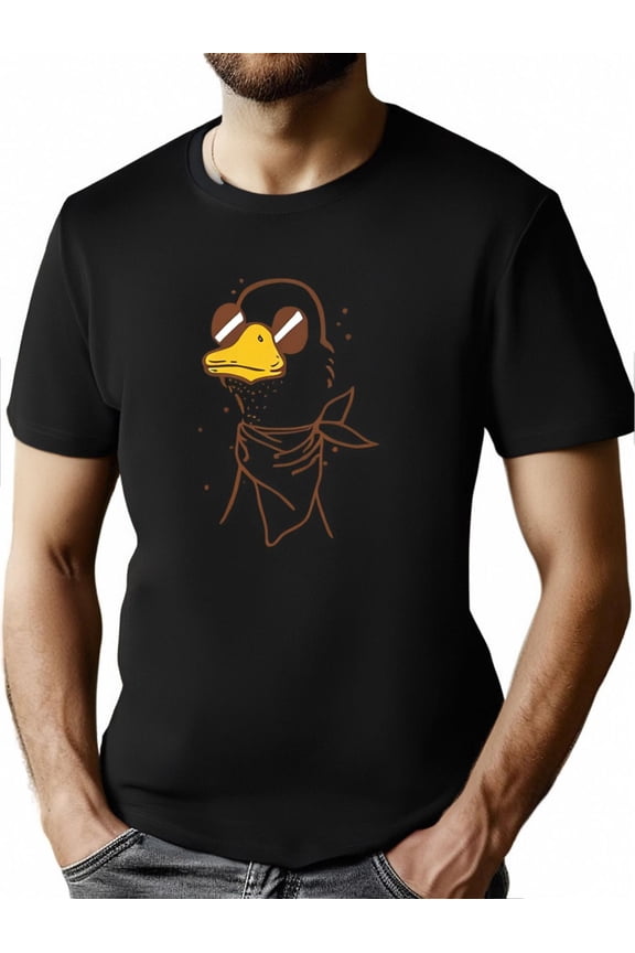 Cool Duck In Glasses And Scarf Print T-Shirt, Tees For Men, Casual Short Sleeve T-shirt For Summer Spring Fall, Casual Sporty Tee