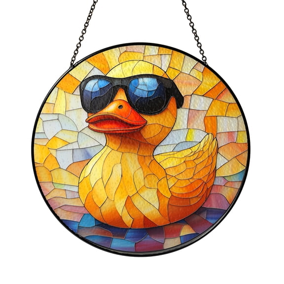 Cool Duck Stained Glass Suncatcher Design, Round Window Template, Gift for Crafters and Artists