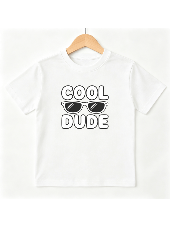 Cool Dude Sunglasses Slogan Boys Graphic Tee, Minimalist 100% Cotton Kids Short Sleeve T-Shirt 4-13Y