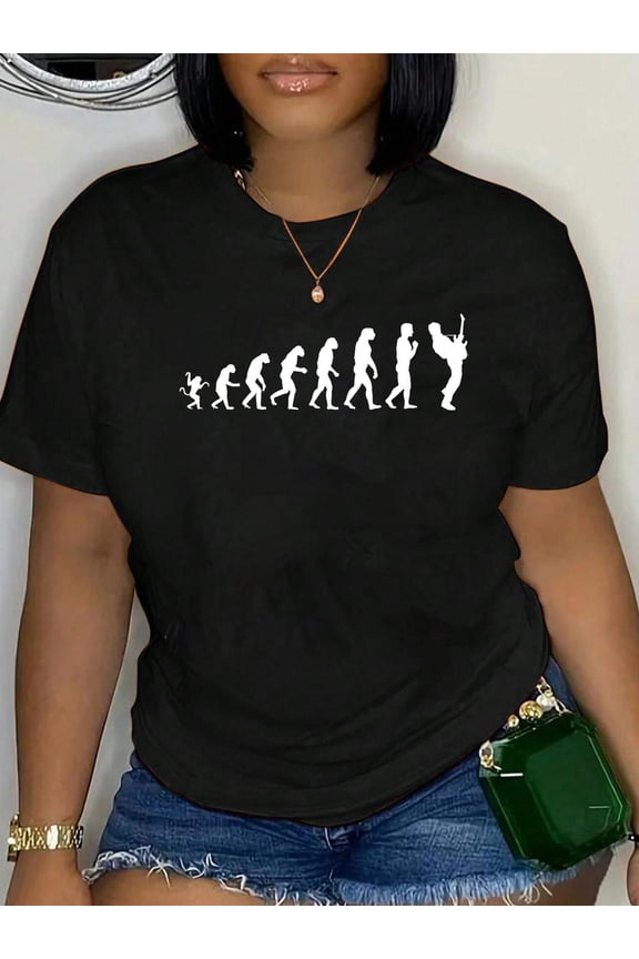 Cool Electric Guitar Evolution Relaxed Fit Classic Comfort Cotton T-Shirt Women's Men's Graphic Tee Crew Neck summer vacation Tops