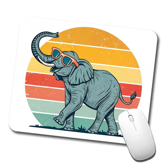 Cool Elephant Wearing Sunglasses Retro Illustration Mouse Pad Low Profile Gaming Mat