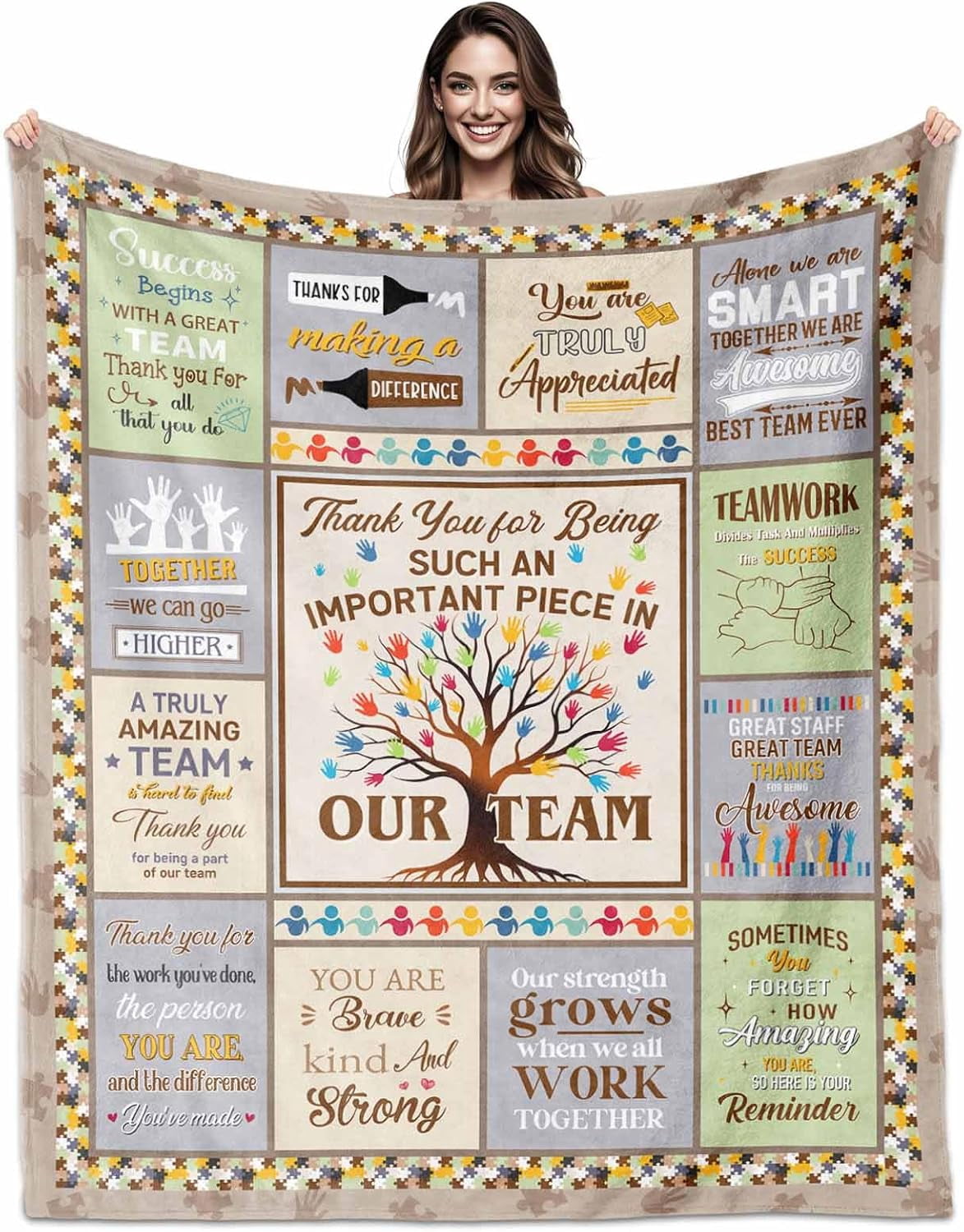 Cool Employee Appreciation Gifts for Women Men, Appreciation Gifts for Coworkers, Teamwork Gift Blanket 60"X50", Team Gift for Employees, Thank You Blankets for Coworkers, Beige