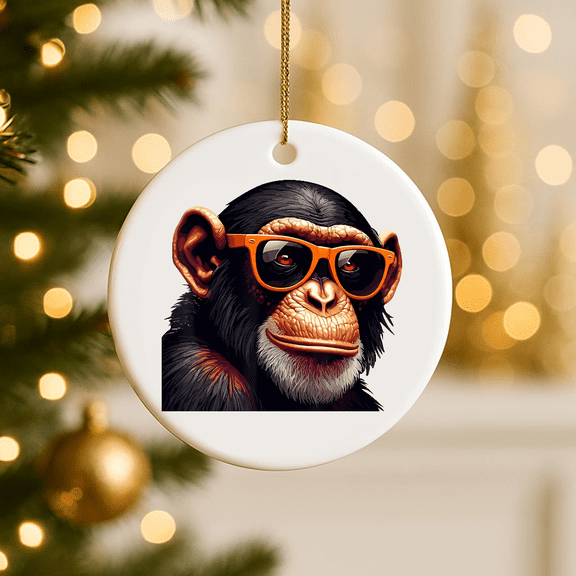 Cool Face Monkey With Sunglasses Cartoon Animal 2D FLAT CIRCLE Ceramic Ornament