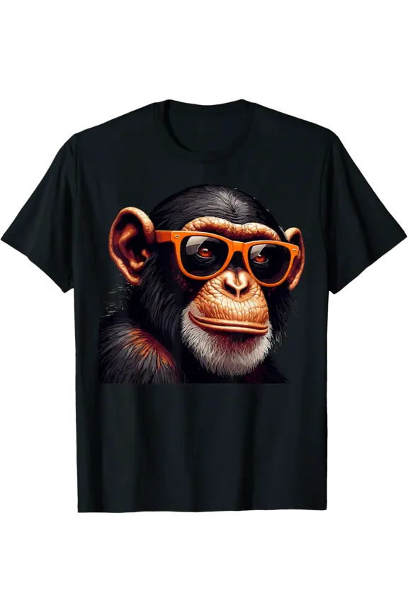 Cool Face Monkey With Sunglasses Funny Cartoon Animal Unisex T-Shirt , up to Size 5XL
