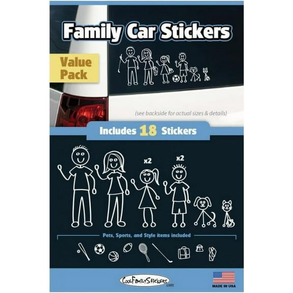 Cool Family Car Stickers - Compact Value Pack - contains 18 stickers