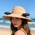 thumbnail image 1 of Cool Fan Hat Adjustable Wide Brim Sun Hat with 2 Silent Rechargeable Fans for Women Men, Breathable Waterproof Fabric, Detachable Fans, Sun Protection for Camping Beach Summer Outdoor Khaki, 1 of 6