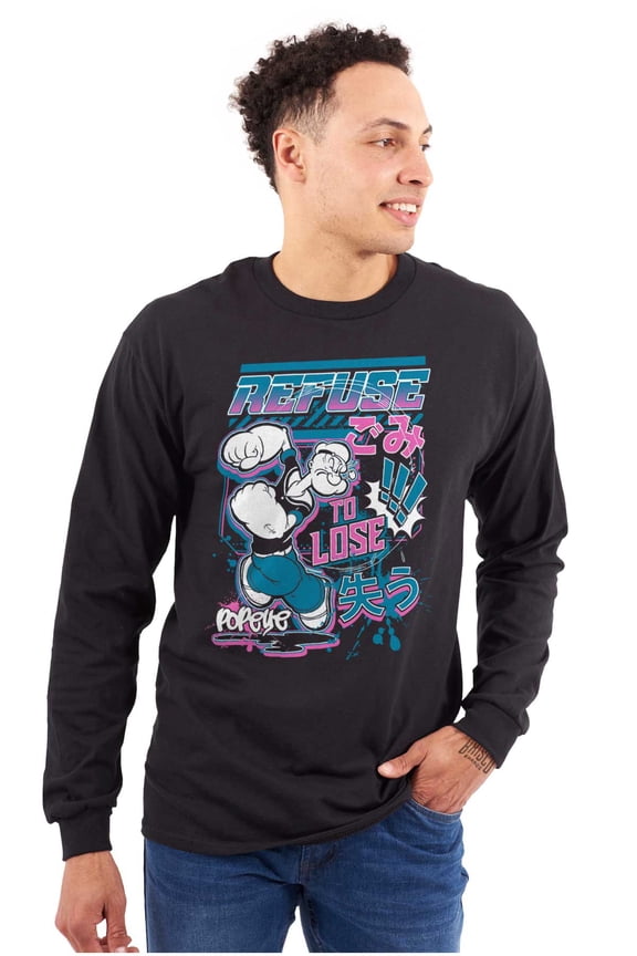 Cool Fighting Popeye Refuse to Lose Men's Long Sleeve Tee T Shirt Brisco Brands S