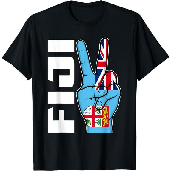 Cool Fiji Flag Victory Two Fingers Patriotic T-Shirt