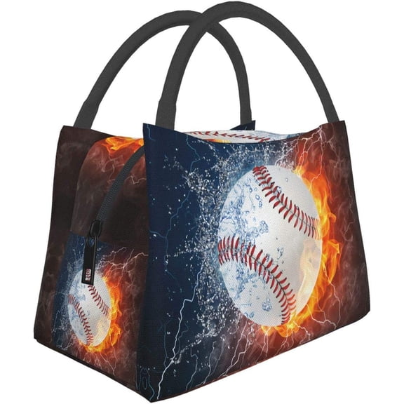 Cool Fire Baseball Thermal Lunch Bag Insulated Lunch Box Meal Prep Cooler Tote for Picnic Camping Work Travel