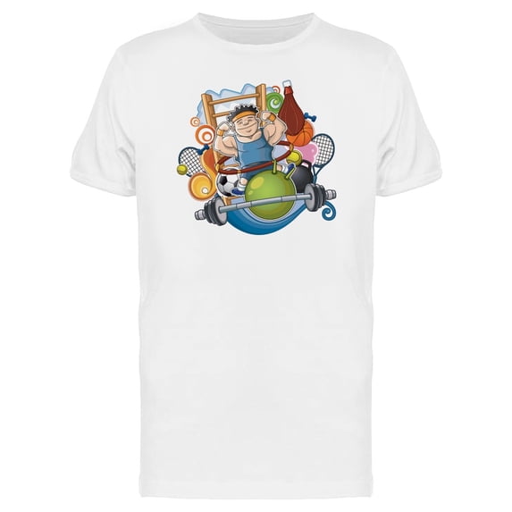 Cool Fitness Sport Man Cartoon T-Shirt Men -Image by Shutterstock, Male 4X-Large