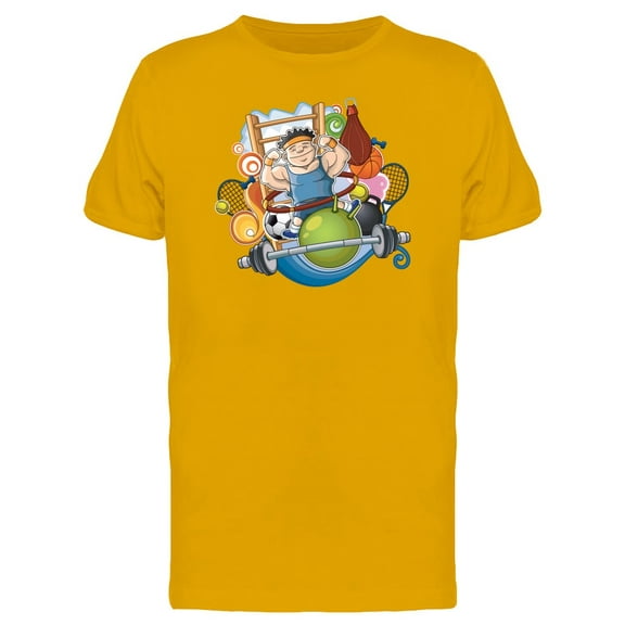 Cool Fitness Sport Man Cartoon T-Shirt Men -Image by Shutterstock, Male XX-Large