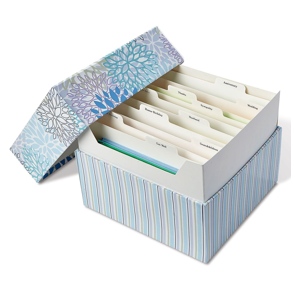 Cool Floral Greeting Card Organizer Box - 9 x 9-1/2W x 7H, holds 140+  cards (not included)