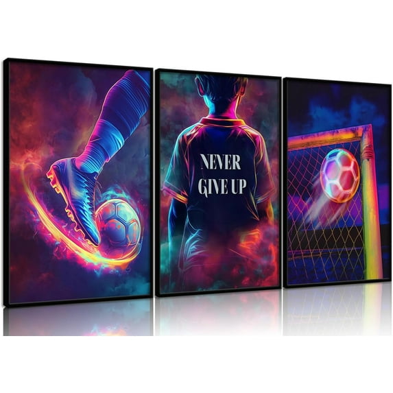 Cool Football Canvas Wall Art Football Sports Inspirational Paintings Pictures Wall Neon Boys Poster Printing Artwork for Boy-Room Game Room Bedroom Football Lovers Living Home Decoration