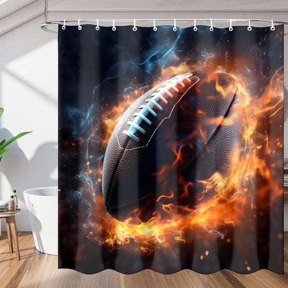 Cool Football Print Shower Curtain, Waterproof Fabric Shower Curtain, Washable Polyester Bath Curtain for Bathroom Decor 36"W X 72"H