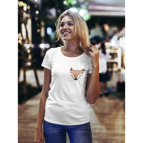Cool Fox Head Left Chest Doodle T-Shirt Women -Image by Shutterstock, Female Large