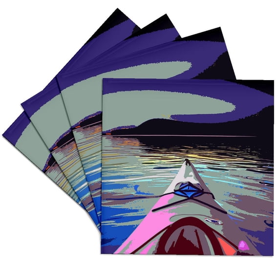 3drose, Cool Fun Artsy Kayaking Art Design with Kayak Boat on the Water, Set of 4 Ceramic Tile Coasters