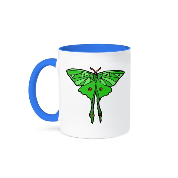 Cool Fun Flying Luna Moth Garden And Nature Art, 11oz Two-Tone Blue Mug