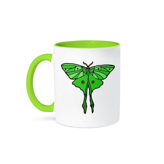 Cool Fun Flying Luna Moth Garden And Nature Art, 11oz Two-Tone Green Mug