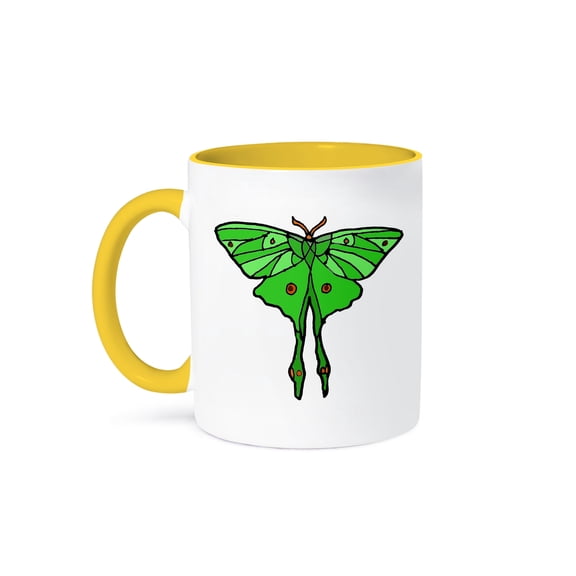 Cool Fun Flying Luna Moth Garden And Nature Art, 15oz Two-Tone Yellow Mug