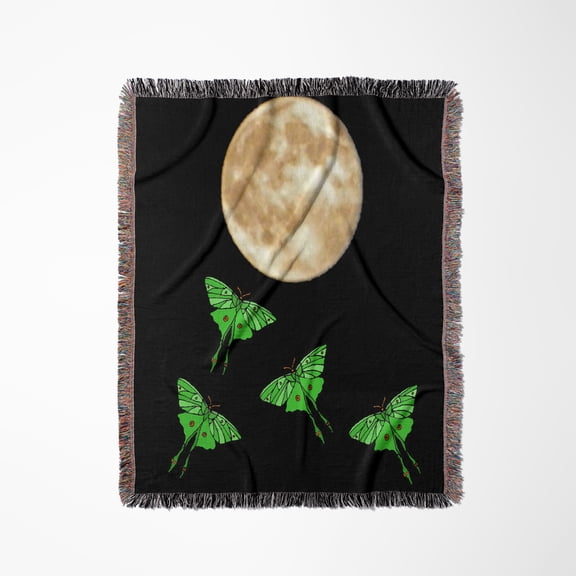 Cool Fun Flying Luna Moths And Moon Nature Art, Woven Blanket