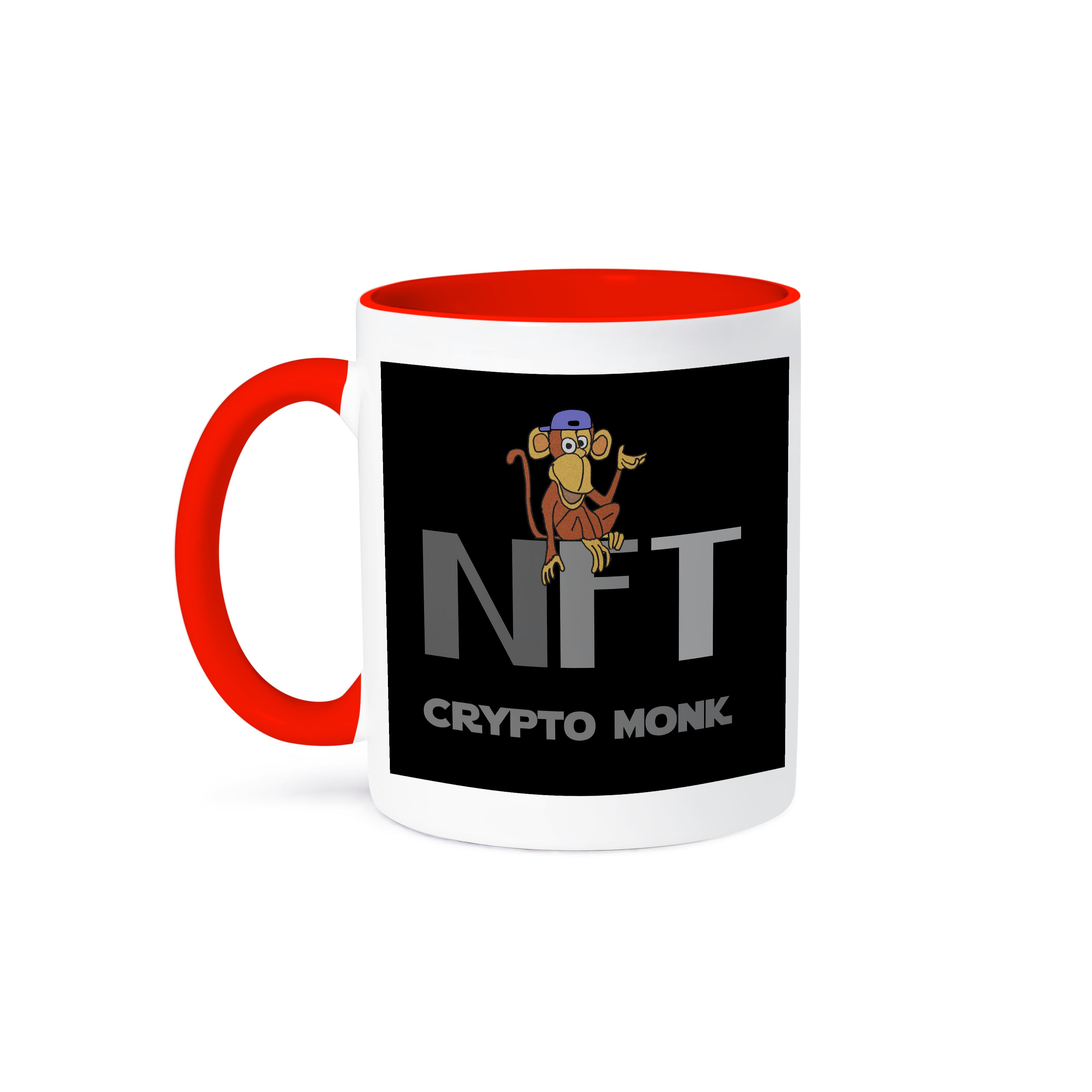 Cool Fun Nft Collector Non-Fungible Crypto Monk Monkey Pun, 11oz Two-Tone  Red Mug