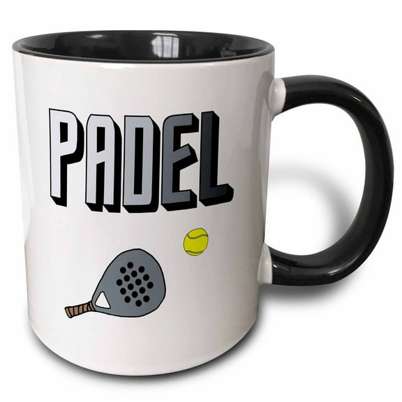 3drose, Cool Fun Padel Racket and Ball and Padel Text Sports Art, 15oz Two-tone Black Mug
