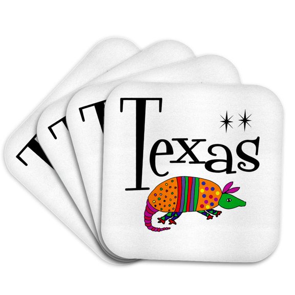 3drose, Cool Fun Texas and Armadillo Travel for Armadillo and Nature Lovers, Set of 4 Coasters - Soft