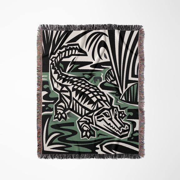 Cool Funny Artistic Alligator Cubism Abstract Art Gators, Woven Blanket
