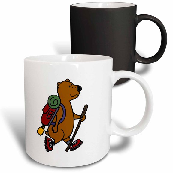 3drose, Cool Funny Brown Bear Hiking with Backpack and Boots, 11oz Magic Transforming Mug