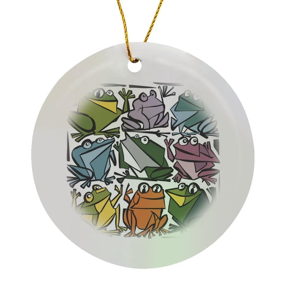 3drose, Cool Funny Colorful Assorted Frogs Nature Abstract Art, Circle Porcelain Ornament