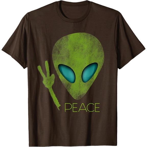 Cool Funny Cute Alien Peace Sign UFO Lover Birthday Gift Unisex T-Shirt for Men Women Kids,Dark Chocolate Color,Size YXS