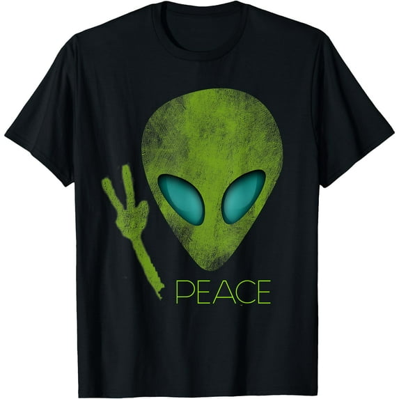 Cool Funny Cute Alien Peace Sign UFO Lover Birthday Gift Unisex T-Shirt for Men Women Kids
